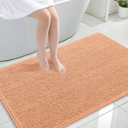 OLANLY Large Bathroom Rugs 47x32, Extra Soft Absorbent Chenille Bath Rugs | Peach, Quick-Drying Rubber Backing, Machine Washable Bath Mat for Bathroom Floor, Tub and Shower, Home Decor Accessories