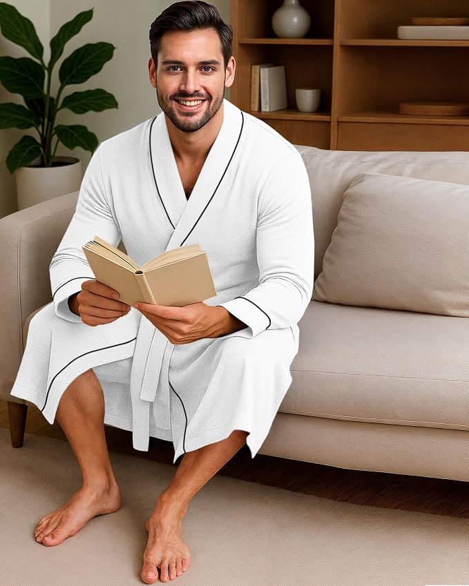 Cotton Blend Lightweight Knit Robe for Men Soft Loungewear Bathrobe