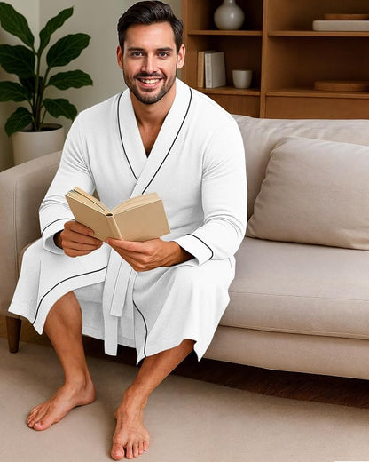 Cotton Blend Lightweight Knit Robe for Men Soft Loungewear Bathrobe