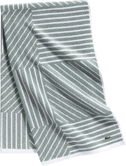 Lacoste Guethary Striped Towel – 100% Cotton, Reversible Modern Geometric Design, Soft & Absorbent, Durable & Lightweight, Machine Washable – Aloe, 30"x54" Bath Towel