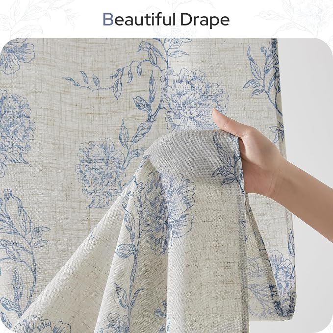 HOMEIDEAS Blue and White Floral Shower Curtain 36x72 Inch | Fresh Farmhouse Bathroom Decor,Waterproof and Machine Washable Fabric,Polyester with 12 Hooks