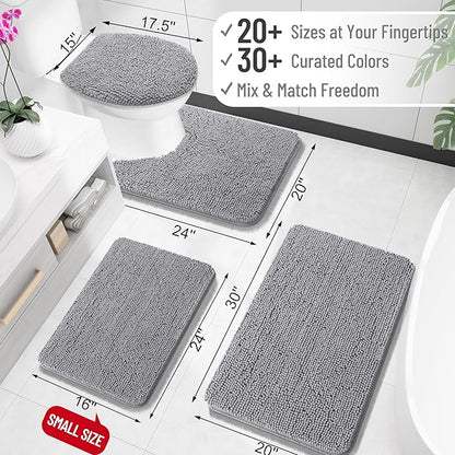 OLANLY Toilet Rugs U-Shaped 20x20, Soft Absorbent Chenille Contour Rugs | Grey, Quick-Drying Rubber Backing, Machine Washable Non-Slip Shaggy Bathroom Mat for Toilet, Home Decor Accessories