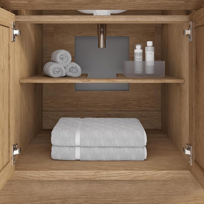 Capri III 48" Single Sink Bathroom Vanity With Stealth Organizer, Solid Wood Bathroom Cabinet with Engineered Stone Countertop & Backspalsh, Soft Closing Door & Drawer, Pre-Assembled, Weathered Oak