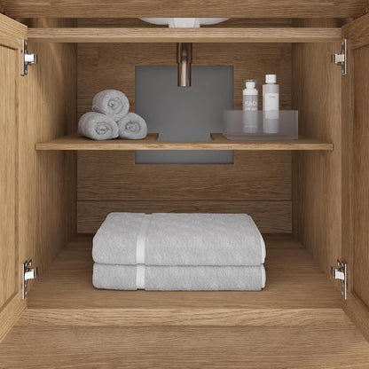 Capri III 48" Single Sink Bathroom Vanity With Stealth Organizer, Solid Wood Bathroom Cabinet with Engineered Stone Countertop & Backspalsh, Soft Closing Door & Drawer, Pre-Assembled, Weathered Oak