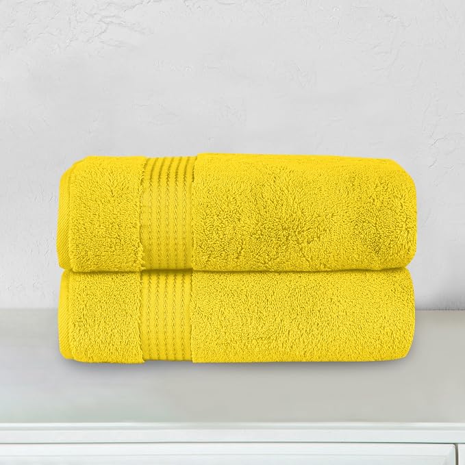 Elegant Comfort Premium Turkish Cotton 2 Pack Bath Towel Set - 27 x 54 inch, Luxurious Hotel Spa Quality 100% Turkish Cotton 2PC Bath Towel Set - Highly Absorbent - Soft Bathroom Towels, Yellow