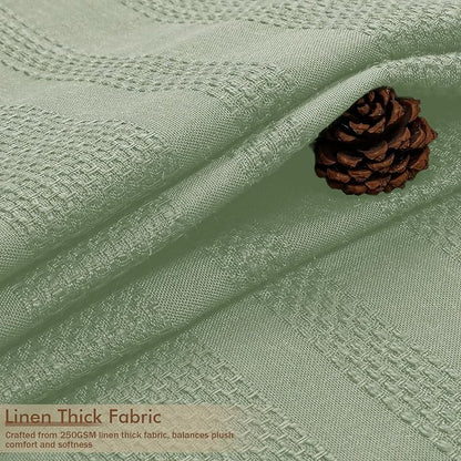 Light Green Shower Curtain 78 Inch Long, Boho Thick Linen Textured Shower Curtain with Tassel, Farmhouse Minimalist Striped Weighted Machine Washable Bathroom Decor, 72Wx78L Inches