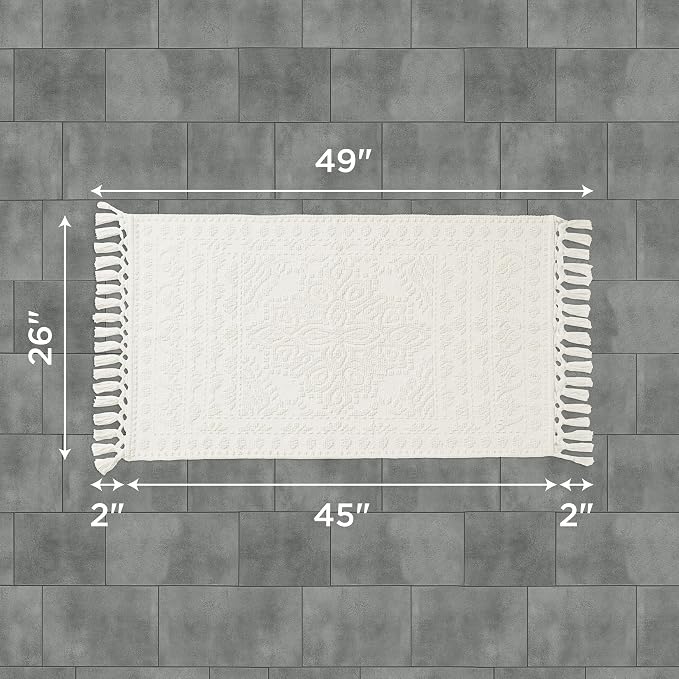 French Connection Nellore Bath Rugs, Woven and Beaded Bath Mats, Durable and Thick Bath Mats for Bathroom and Shower Rugs, 26" x 49", Ivory