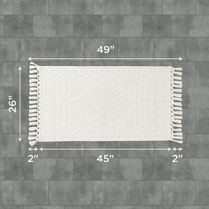 French Connection Nellore Bath Rugs, Woven and Beaded Bath Mats, Durable and Thick Bath Mats for Bathroom and Shower Rugs, 26" x 49", Ivory