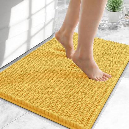 OLANLY Thick Chenille Small Bathroom Rugs 24x16, Absorbent Bath Mat, Yellow | Soft Bath Rugs, Rubber Backing, Machine Wash Dry, Bath Mats for Bathroom, Tub and Shower, Home Decor Accessories