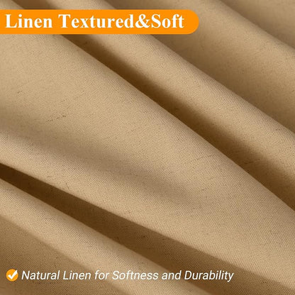 Gold Yellow Linen Shower Curtain, Country Boho Farmhouse Bath Decor Shower Curtains Neutral Cloth Weighted Textured Fabric Bath Curtain Liner with Hooks, 72x96