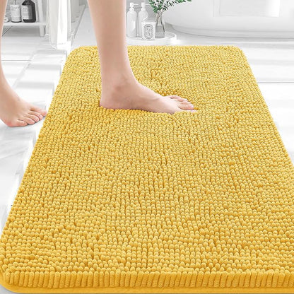 OLANLY Small Bathroom Rugs 30x18, Extra Soft Absorbent Chenille Bath Rugs | Yellow, Quick-Drying Rubber Backing, Machine Washable Bath Mat for Bathroom Floor, Tub and Shower, Home Decor Accessories