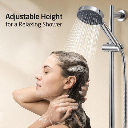 KES Adjustable Shower Head with Slide Bar, Handheld Shower Head Holder 5 Function with Extra Long Hose System Set, Wall Mount 18/8 Stainless Steel Polished Finish, F204-PS-C1