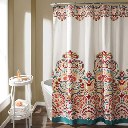 Lush Decor Clara Shower Curtain Single 72" W x 72" L Turquoise & Tangerine - Fabric Shower Curtains for Bathroom - Colorful Bathroom Curtain - Boho Décor