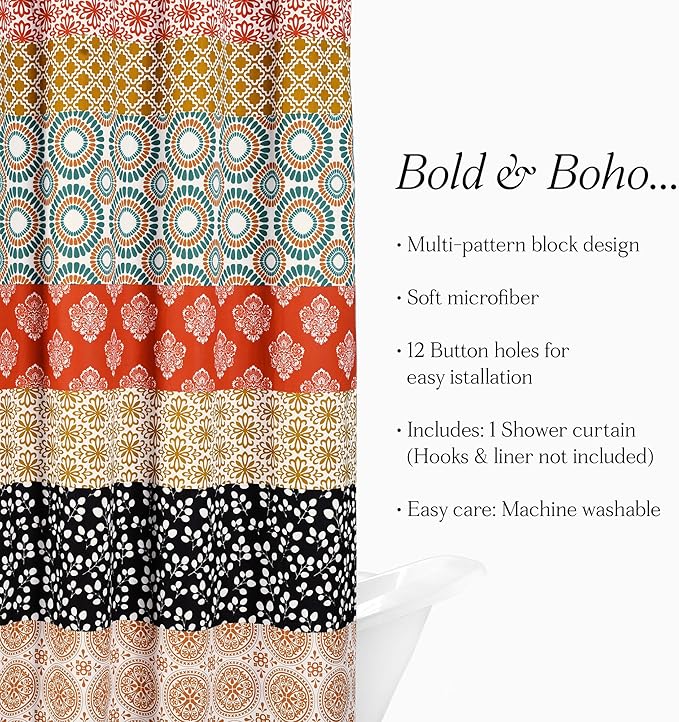 Lush Decor Shower Curtain, Turquoise & Orange | Bohemian Stripe | 72"W x 72"L | Pack of 6