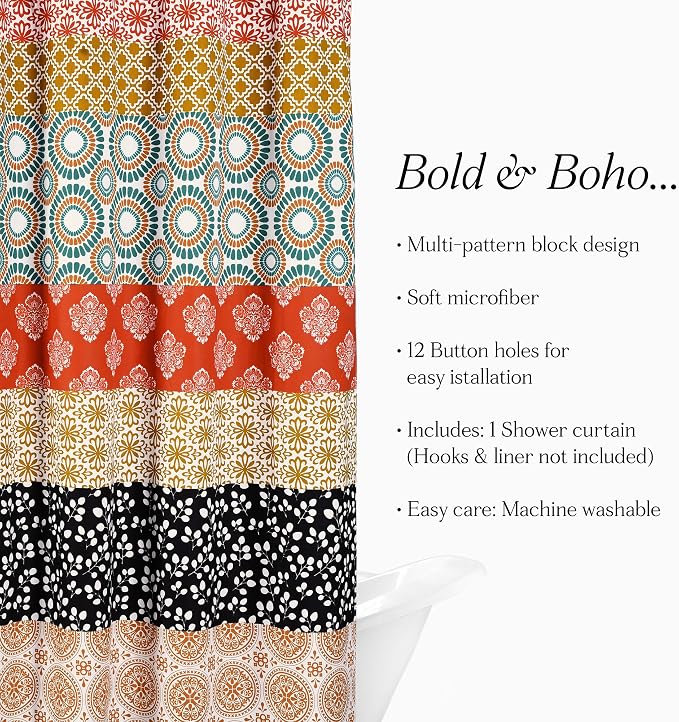Lush Decor Shower Curtain, Turquoise & Orange | Bohemian Stripe | 72"W x 72"L | Pack of 6