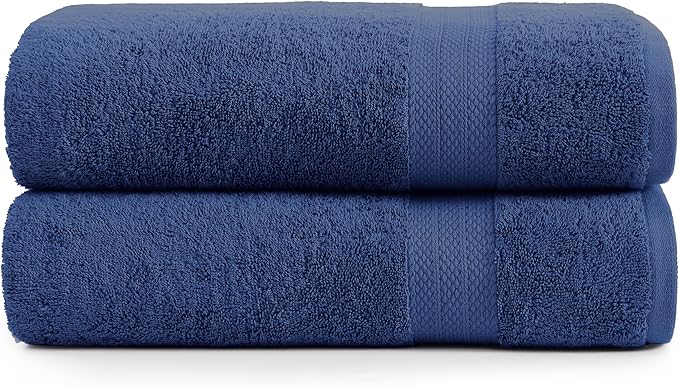 LANE LINEN Bath Sheet Set 100% Cotton 2 Pack Oversized Soft - Navy | Oversized Bath Towels - Coordinated Colors, Everyday Durability, OEKO-TEX Certified, Ring-Spun Durability, Generously Sized