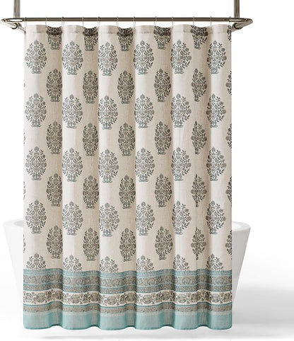 Lush Decor Sofia Flower Block Bouquet Shower Curtain Single 72" W X 72" L Teal - Bath Curtain - Block Print - Floral Shower Curtain - Vintage Boho Decor