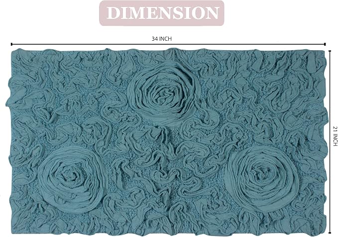 Home Weavers Bell Flower Collection 100% Cotton Tufted Bath Rugs, Extra Soft and Absorbent Bath Rugs, Non-Slip Bath Mats, Machine Washable, Bath Mats for Bathroom Floor, 21"x34" Rectangle, Blue