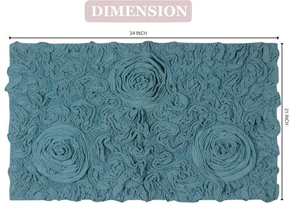 Home Weavers Bell Flower Collection 100% Cotton Tufted Bath Rugs, Extra Soft and Absorbent Bath Rugs, Non-Slip Bath Mats, Machine Washable, Bath Mats for Bathroom Floor, 21"x34" Rectangle, Blue