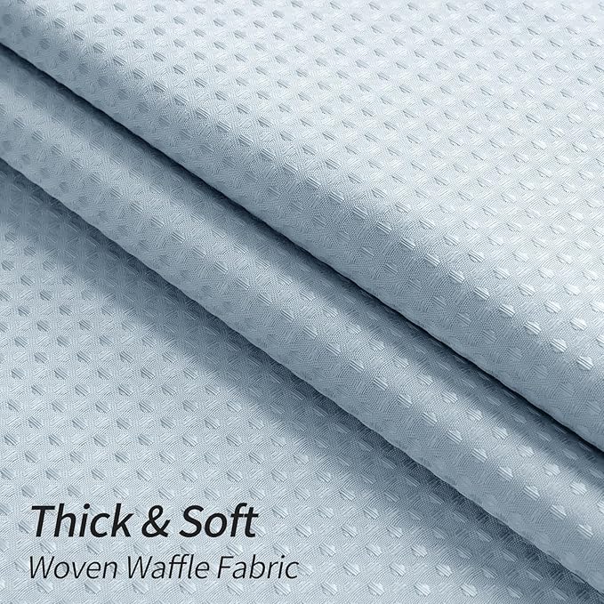 MitoVilla Blue Waffle Small Stall Shower Curtain 36 x 72, Half Size Fabric Narrow Shower Curtains for Bathroom Decor, 36 inch Weighted Shower Curtain Set with Plastic Hooks, Fog Blue