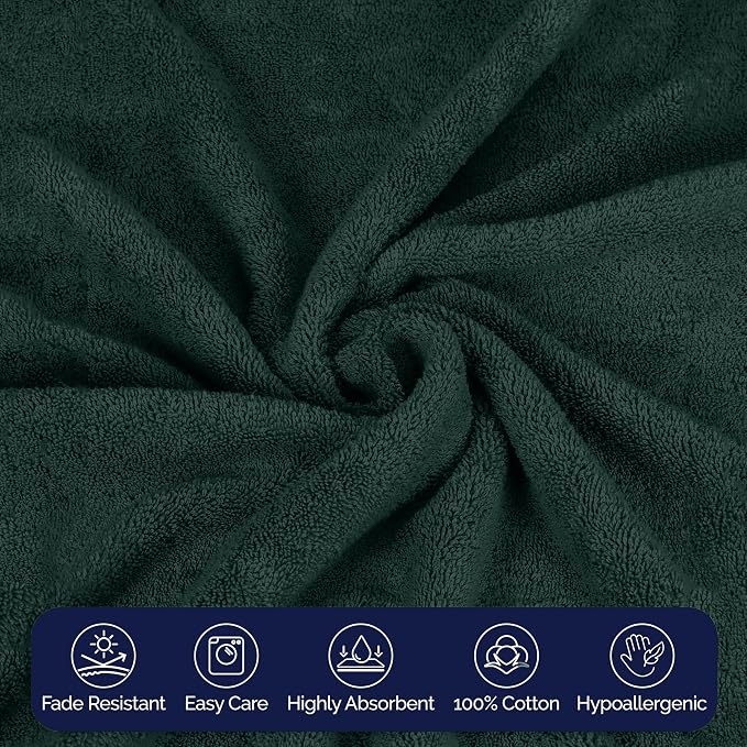 Elegant Comfort Premium Turkish Cotton 6 Pack Washcloths Set - 13 x 13 inch, Luxurious Hotel Spa Quality 100% Turkish Cotton 6PC Washcloth Set - Highly Absorbent - Soft Bathroom Towels, Hunter Green