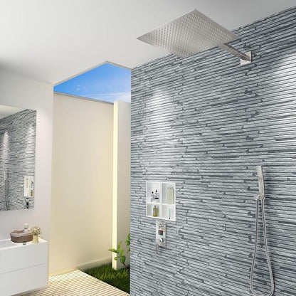 16 Inch Square Rain Shower Head | 304 Stainless Steel, 324 Jets, Ultra Thin High Pressure Bathroom Rainfall Showerhead, Brushed Nickel