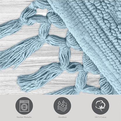 Jean Pierre - Ricardo Bath Mat, Woven Fringe Bathroom Rugs, 100% Cotton, Premium Bathroom Decor - Measures 27" x 52" - Light Blue