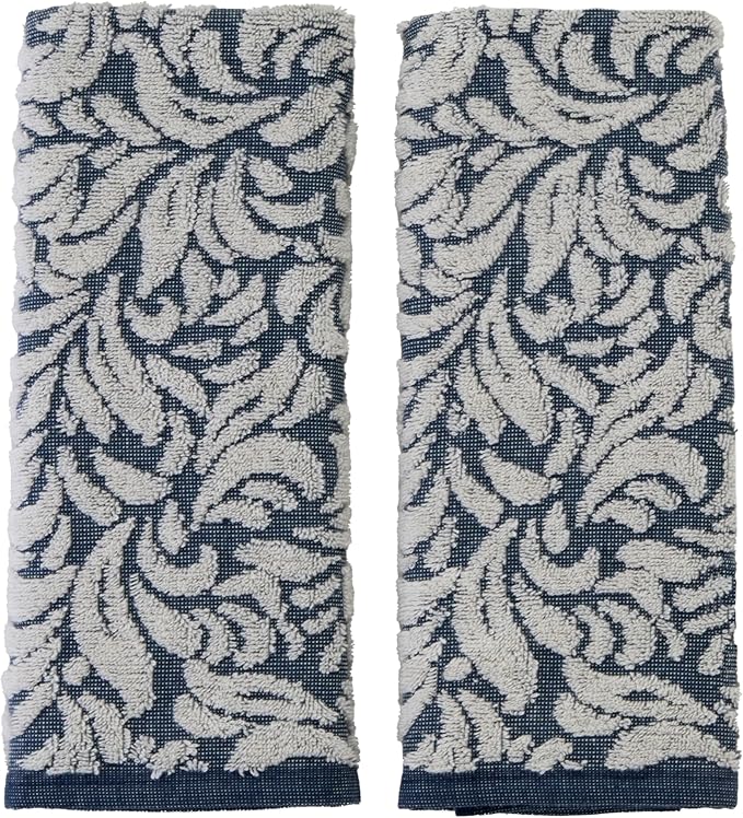 SKL Home Renan Hand Towel Set-2pc, 100% Turkish Cotton, Blue Oxford | 600 GSM weight. Spa-level quality. Soft & absorbent, textured jacquard. For the bathroom, kitchen, bar or any sink space.