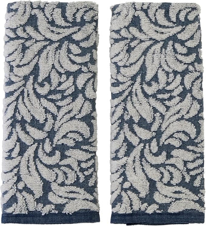 SKL Home Renan Hand Towel Set-2pc, 100% Turkish Cotton, Blue Oxford | 600 GSM weight. Spa-level quality. Soft & absorbent, textured jacquard. For the bathroom, kitchen, bar or any sink space.
