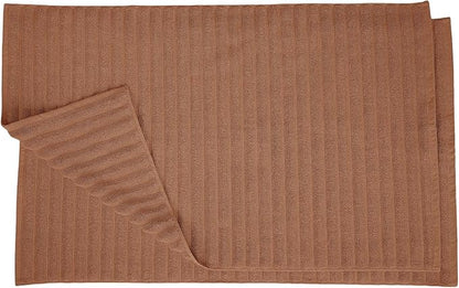 Superior Striped Bath Mat 2-Pack, 100% Combed Cotton, Luxury Spa Ribbed Texture, Durable and Washable Bathroom Mats - Brown, 22" x 35" each