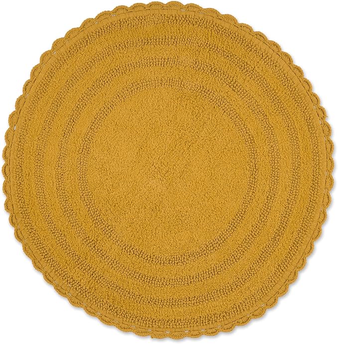 DII Crochet Collection Reversible Bath Mat, Round, 27.5" Diameter, Honey Gold