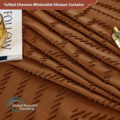 Siiluminisoy 78 Inch Long Shower Curtain Terracotta Fabric 72x78 Shower Curtain Cloth Textured Tufted Chevron Vintage Shower Curtains for Bathroom