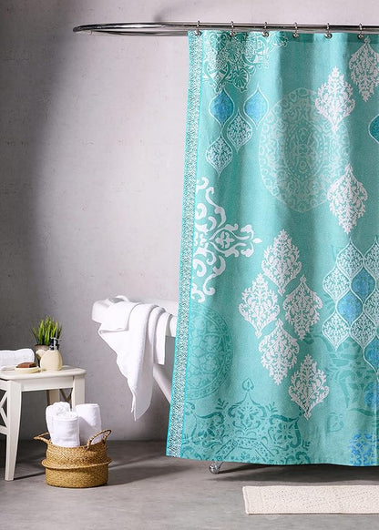 Maison d' Hermine Shower Curtain 100% Cotton One Panel 70"x72" Washable Fabric Shower Curtains for Bathroom, Easy Hanging with 12 Button Holes - Home Spa Easter Gifts (Versailles - Turquoise)