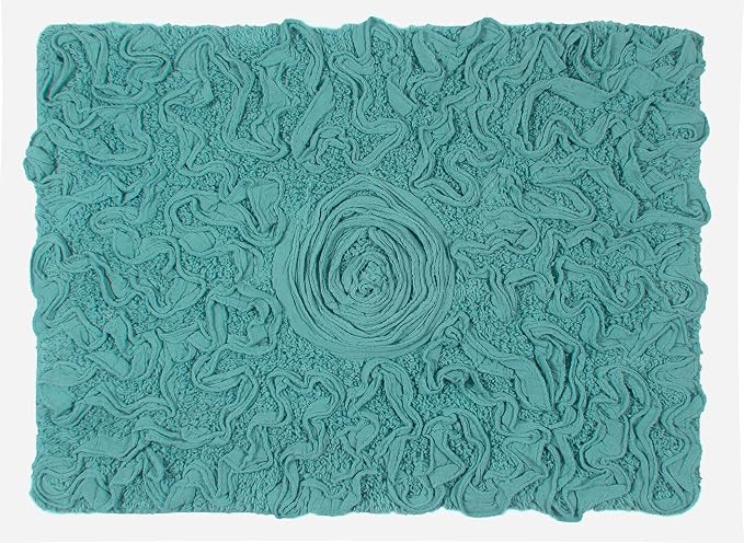 Home Weavers Bell Flower Collection 100% Cotton Tufted Bath Rugs, Extra Soft and Absorbent Bath Rugs, Non-Slip Bath Mats, Machine Washable, Bathroom Bath Mats for Floor, 17"x24" Rectangle, Turquoise