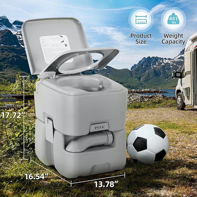 YITAMOTOR Portable Toilet for Camping, RV Toilet with 5.3 Gal Waste Tank & 3.2 Gal Flush Tank, Double Water Outlet, Powerful Handle Flush Pump, Odor-Sealing, Leakproof, Wheels for Outdoors, Travel