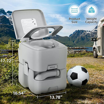 YITAMOTOR Portable Toilet for Camping, RV Toilet with 5.3 Gal Waste Tank & 3.2 Gal Flush Tank, Double Water Outlet, Powerful Handle Flush Pump, Odor-Sealing, Leakproof, Wheels for Outdoors, Travel