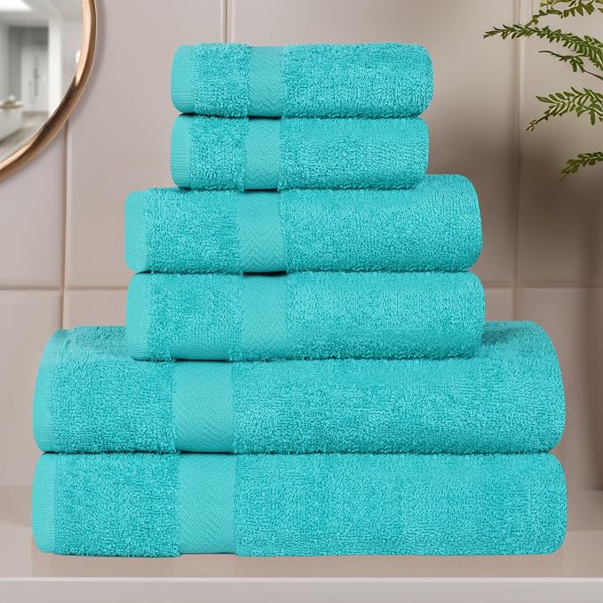 Superior 18-Piece Cotton Assorted Towel Set, Includes 8 Face Towel, 6 Hand, and 4 Bath Towels, Home, Bathroom, Guest Bath Essentials, Quick Dry, Absorbent, Franklin Collection - Turquoise