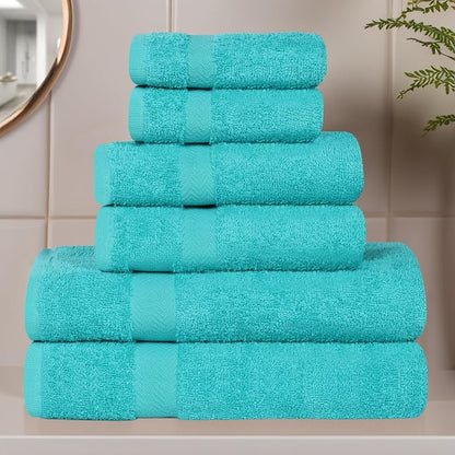Superior 18-Piece Cotton Assorted Towel Set, Includes 8 Face Towel, 6 Hand, and 4 Bath Towels, Home, Bathroom, Guest Bath Essentials, Quick Dry, Absorbent, Franklin Collection - Turquoise