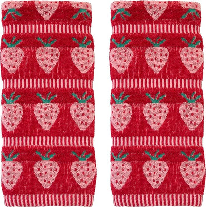 SKL Home Strawberry Jacquard Hand Towel Set-2pc, 100% Cotton, Red | Plush & absorbent terry. For use in the bathroom, kitchen or bar. Great for spring, summer & year-round décor.