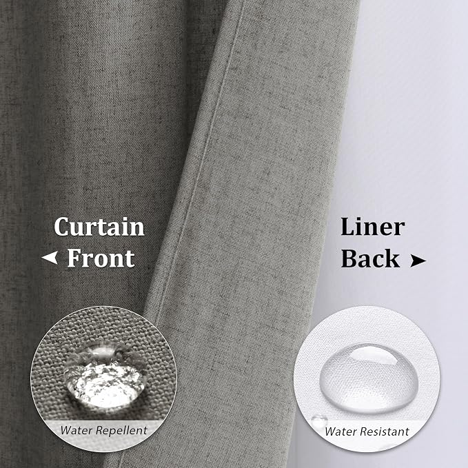 Extra Long Linen Shower Curtain 84 Inches Grey Double Layer | 7ft, Curtains with Hook for Bathroom, Snap in Liner, Water Repellent, Neutral Farmhouse, Modern Bath Decor, 1 Panel, 72x84