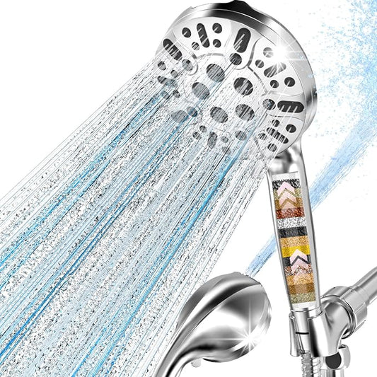 Filtered Shower Head with Handheld, High Pressure 9 Settings Shower Filter Head for Hard Water, Built-in Power Spray,Hard Water Filter Showerhead-Remove Chlorine-Dry Skin,Hair(Premium Chome)