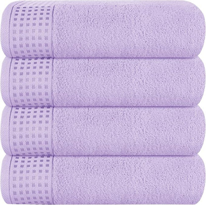 GLAMBURG Ultra Soft 4 Pack Oversized Bath Towel Set 27x54 inches, 100% Cotton Bath Towels, Highly Absorbant Compact Quickdry & Lightweight Towel, Ideal for Gym Travel Camp Pool - Purple