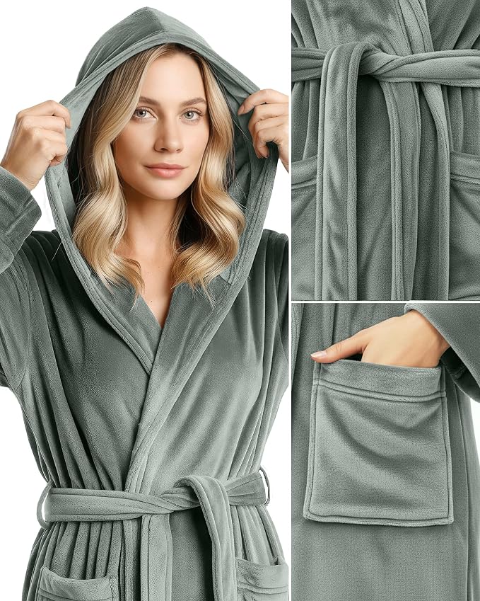 Premium Ultra Soft Robes for Women with Hood Plush Fleece Long Bathrobe