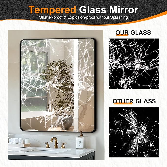 Bathroom Vanity Mirror, Black Framed Mirror for Over Sink, 36x30 | HD glass, distortion-free for makeup and grooming, Sturdy frame, all mounting hardware, hangs horizontal or vertical