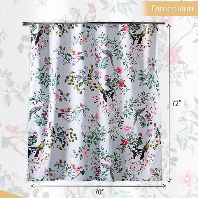 Maison d' Hermine Shower Curtain 100% Cotton One Panel 70"x72" Washable Fabric Shower Curtains for Bathroom, Easy Hanging with 12 Button Holes - Home Hotel Spa Easter Gifts (Eden - Blue Blush)
