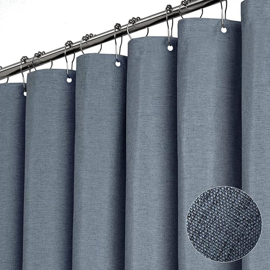 BTTN Stall Fabric Shower Curtain - 54x78 Inch Long Linen Textured Heavy Duty Thick Shower Curtain Set with 10 Plastic Hook, Hotel Spa Weighted Waterproof Neutral Bath Curtains for Bathroom - Blue Gray