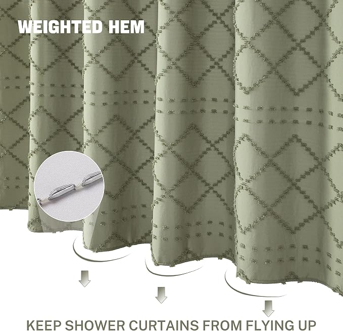Siiluminisoy Extra Long Boho Shower Curtain with Tassels 72 x 90, Green