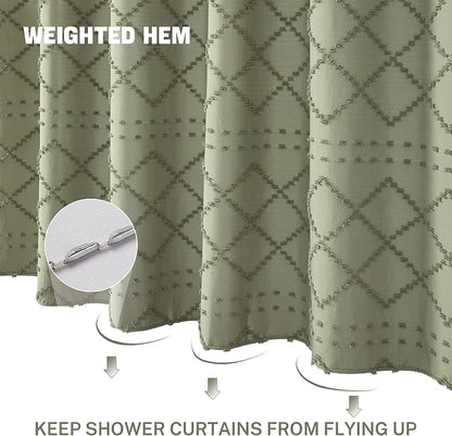 Siiluminisoy Extra Long Boho Shower Curtain with Tassels 72 x 90, Green