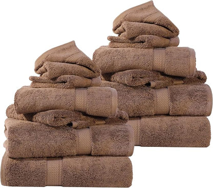 SUPERIOR Egyptian Cotton Ultra Plush & Absorbent, 12 Piece Set, Chocolate | Heavyweight 12 Pc Egyptian Cotton Towel Set Includes 4 Bath Towels 4 Hand Towels 4 Washcloths Decorative Rope Border