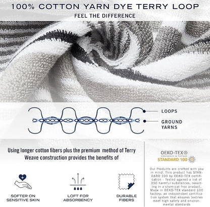 Nautica – Bathroom Towels, Washcloth, Bath & Hand Towel Set, Highly Absorbent Ribbed Terry Cotton, Set of 6, College Dorm Room Essentials (Signature Grey)